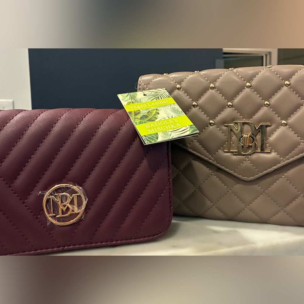 LOW START2! Badgley Mischka Quilted Bags- Burgundy and Taupe